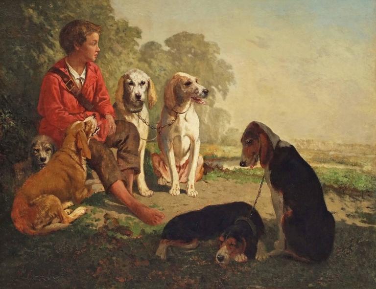 Vincent de Vos: Junge mit Jagdhunden, 19. Jahrhundert 